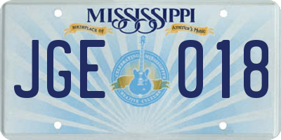 MS license plate JGE018