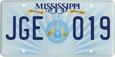 MS license plate JGE019