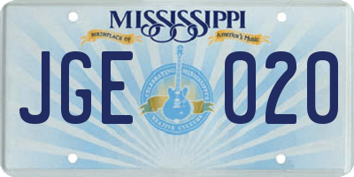 MS license plate JGE020