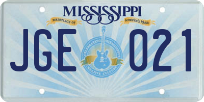 MS license plate JGE021