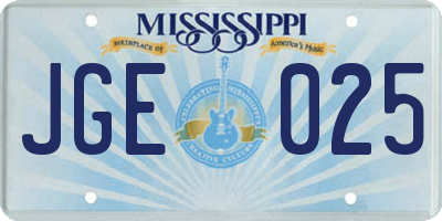 MS license plate JGE025