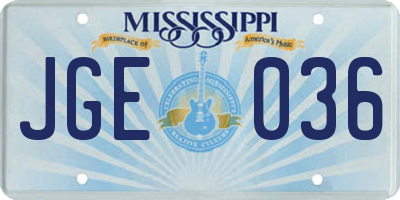 MS license plate JGE036