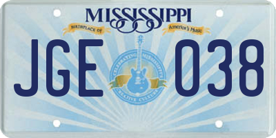 MS license plate JGE038