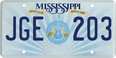 MS license plate JGE203