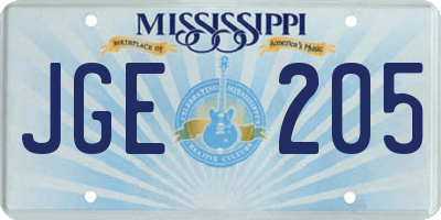 MS license plate JGE205