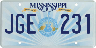 MS license plate JGE231