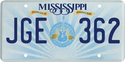 MS license plate JGE362