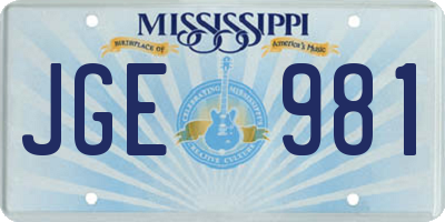 MS license plate JGE981