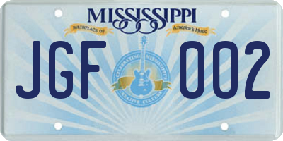MS license plate JGF002