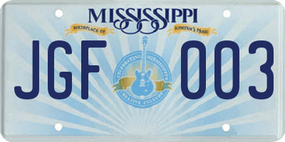 MS license plate JGF003