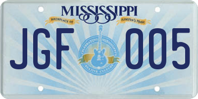 MS license plate JGF005