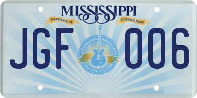 MS license plate JGF006