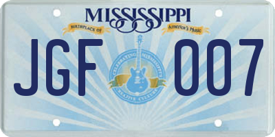 MS license plate JGF007