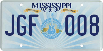 MS license plate JGF008