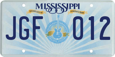 MS license plate JGF012