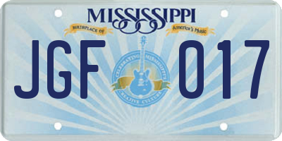 MS license plate JGF017