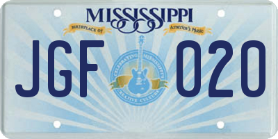 MS license plate JGF020