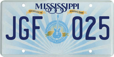MS license plate JGF025