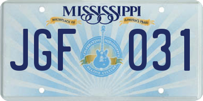 MS license plate JGF031