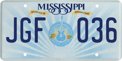 MS license plate JGF036