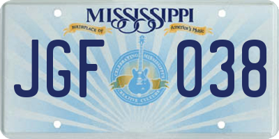 MS license plate JGF038