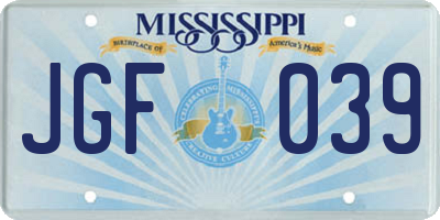 MS license plate JGF039