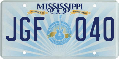 MS license plate JGF040