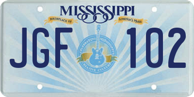 MS license plate JGF102