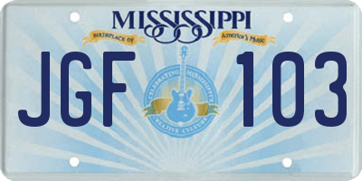MS license plate JGF103