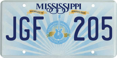 MS license plate JGF205