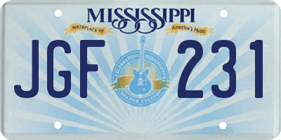 MS license plate JGF231