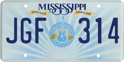 MS license plate JGF314