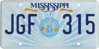 MS license plate JGF315