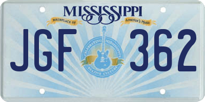 MS license plate JGF362