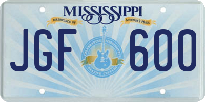 MS license plate JGF600
