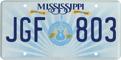 MS license plate JGF803