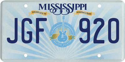 MS license plate JGF920