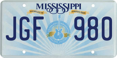 MS license plate JGF980