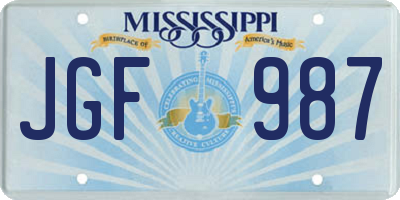 MS license plate JGF987
