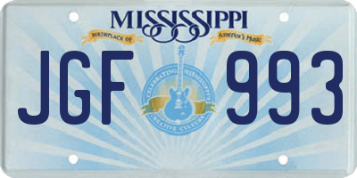 MS license plate JGF993