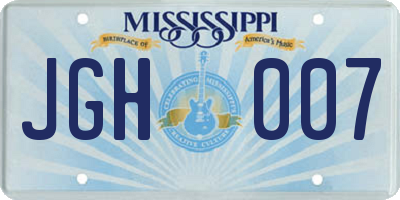 MS license plate JGH007