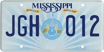 MS license plate JGH012