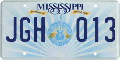 MS license plate JGH013