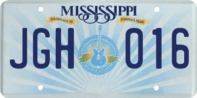 MS license plate JGH016