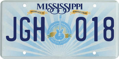 MS license plate JGH018
