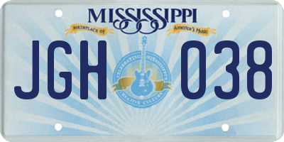 MS license plate JGH038
