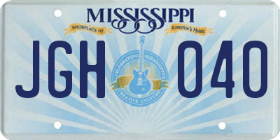 MS license plate JGH040