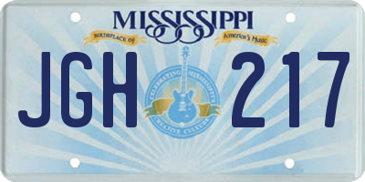 MS license plate JGH217