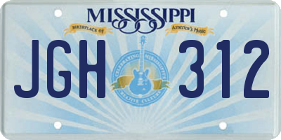 MS license plate JGH312