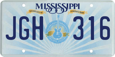 MS license plate JGH316
